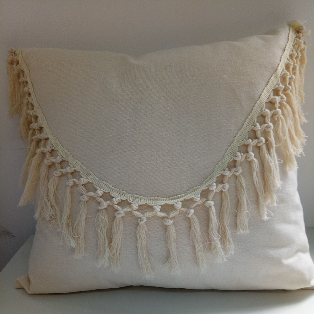 Tassel-Trim Boho Cushion Cover, 45x45cm