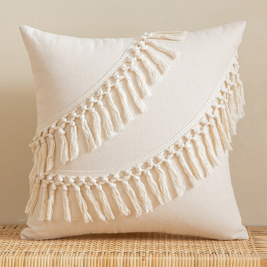 Tassel-Trim Boho Cushion Cover, 45x45cm