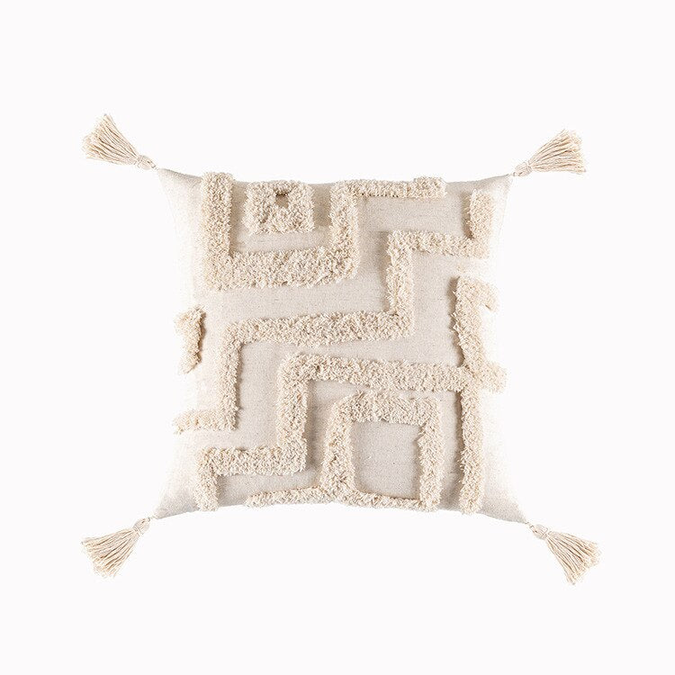 Tassel-Trim Boho Cushion Cover, 45x45cm