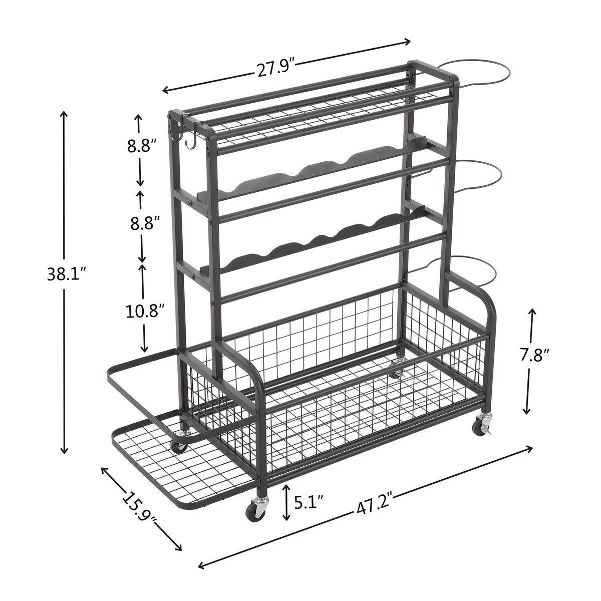 Four-Tier Metal Storage Rack with Wheels