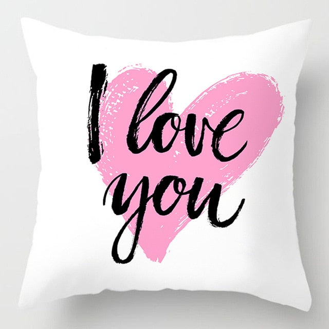 Pink Letter Print Cushion Cover, 45x45cm
