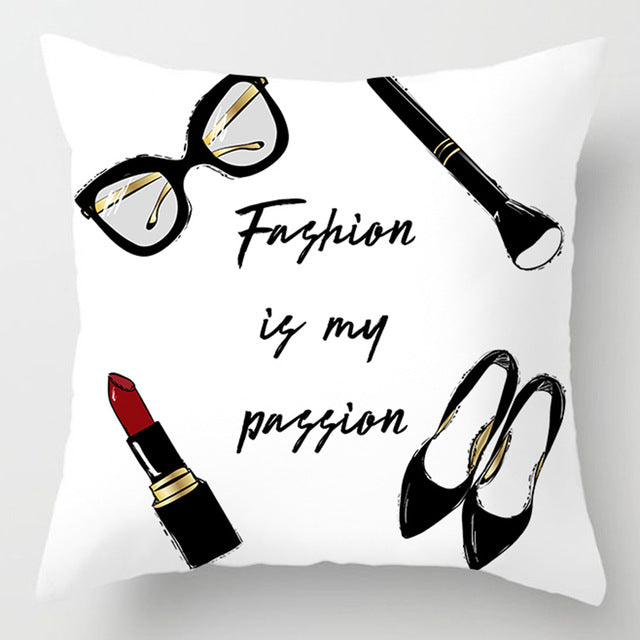 Pink Letter Print Cushion Cover, 45x45cm