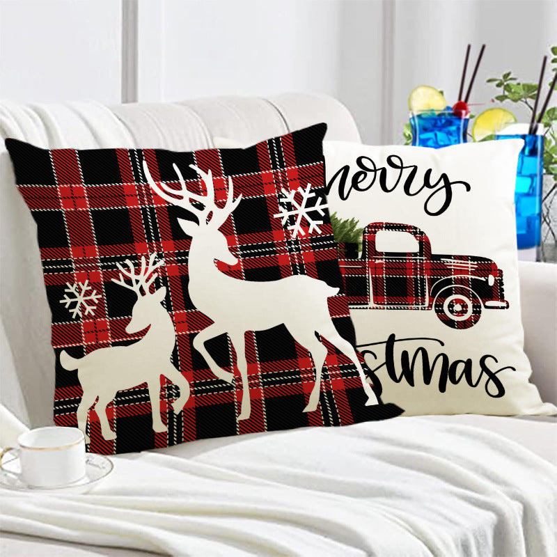 Snowflake & Deer Linen Cushion Cover