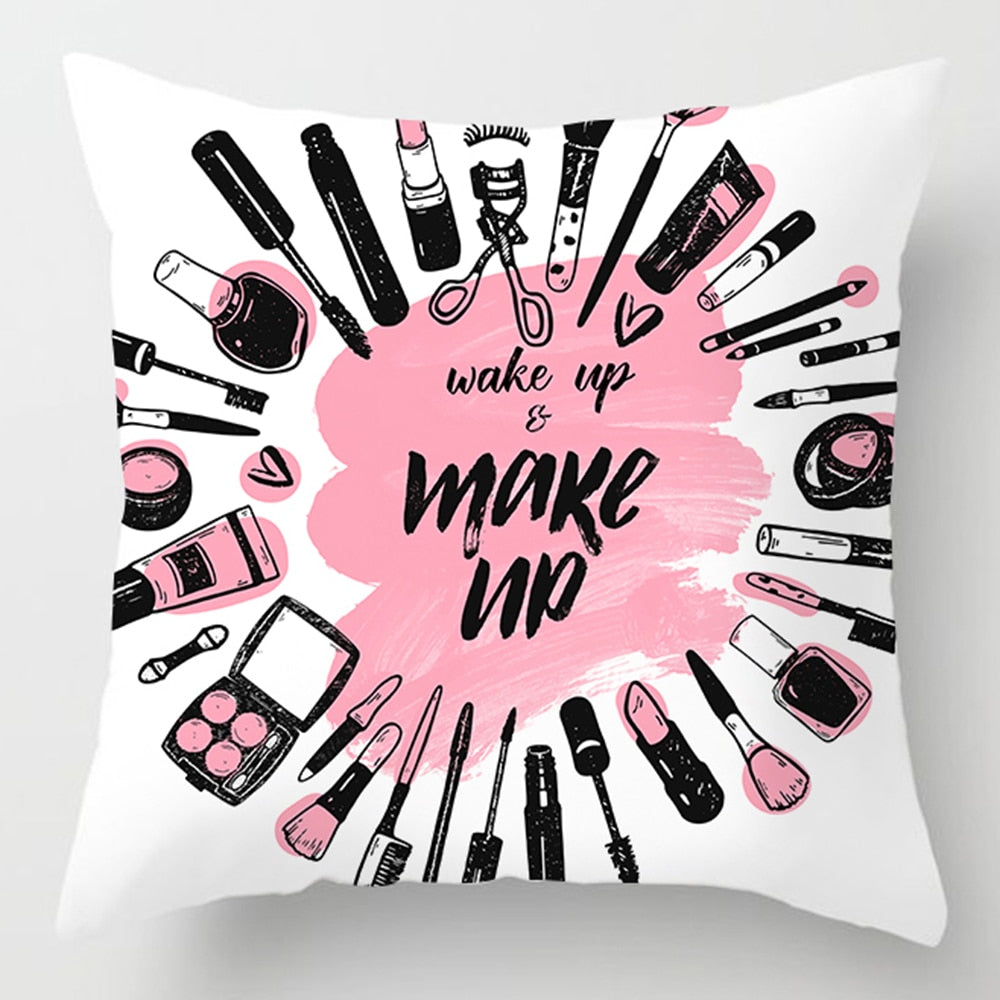 Pink Letter Print Cushion Cover, 45x45cm