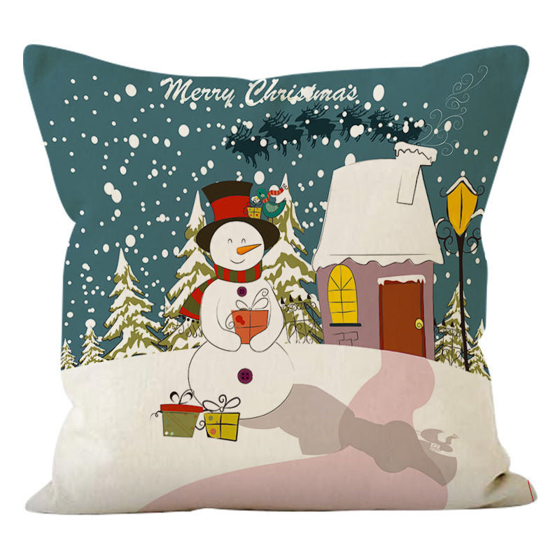 Snowman Print Linen Cushion Cover