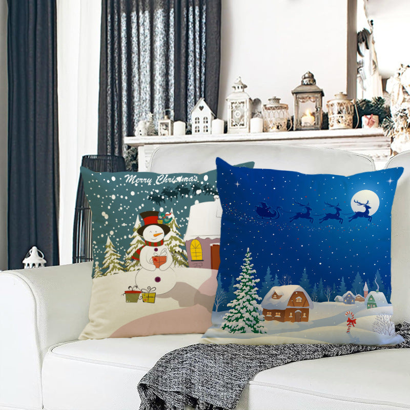 Snowman Print Linen Cushion Cover