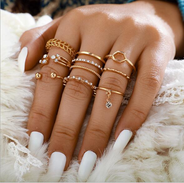 Bohemian Crystal Ring Set, 8 Pieces