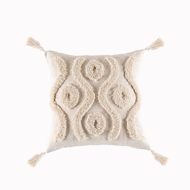 Tassel-Trim Boho Cushion Cover, 45x45cm
