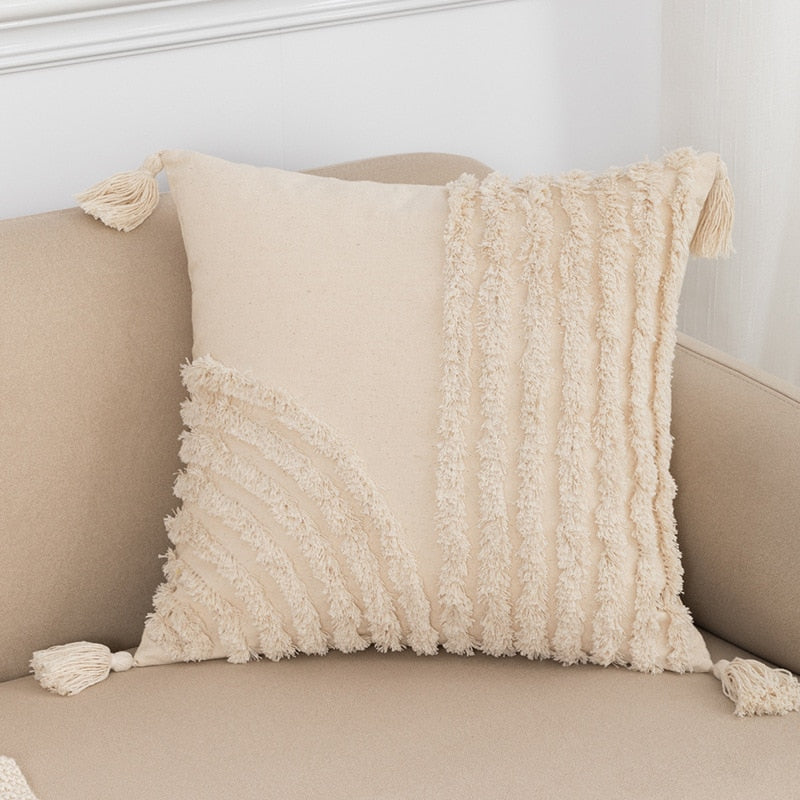 Tassel-Trim Boho Cushion Cover, 45x45cm