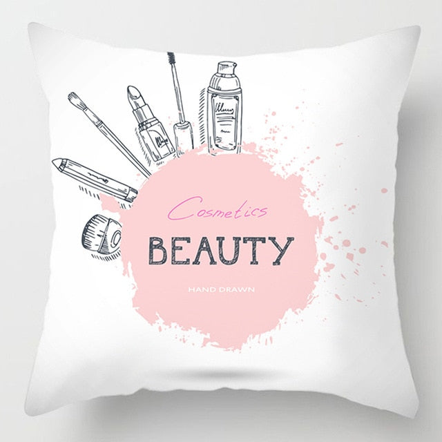 Pink Letter Print Cushion Cover, 45x45cm