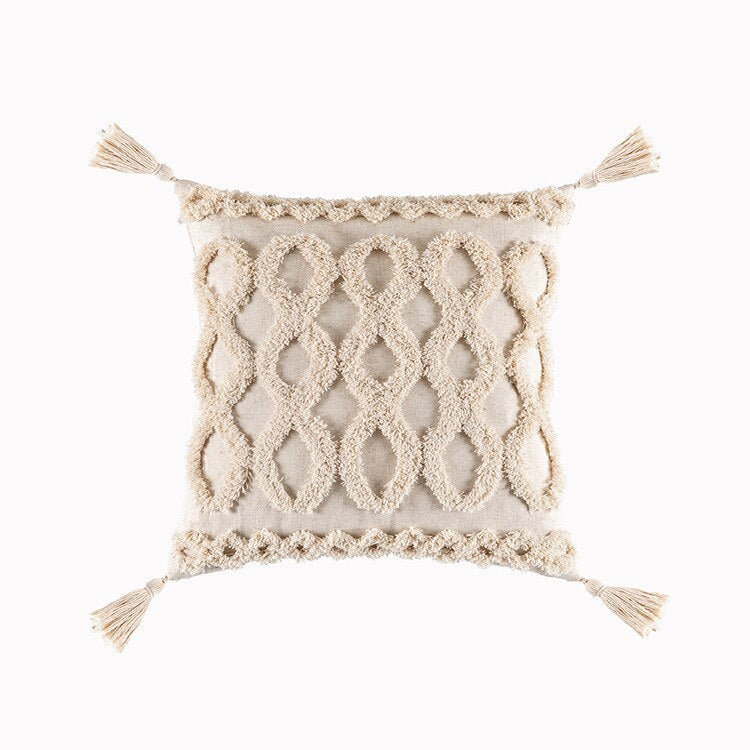 Tassel-Trim Boho Cushion Cover, 45x45cm