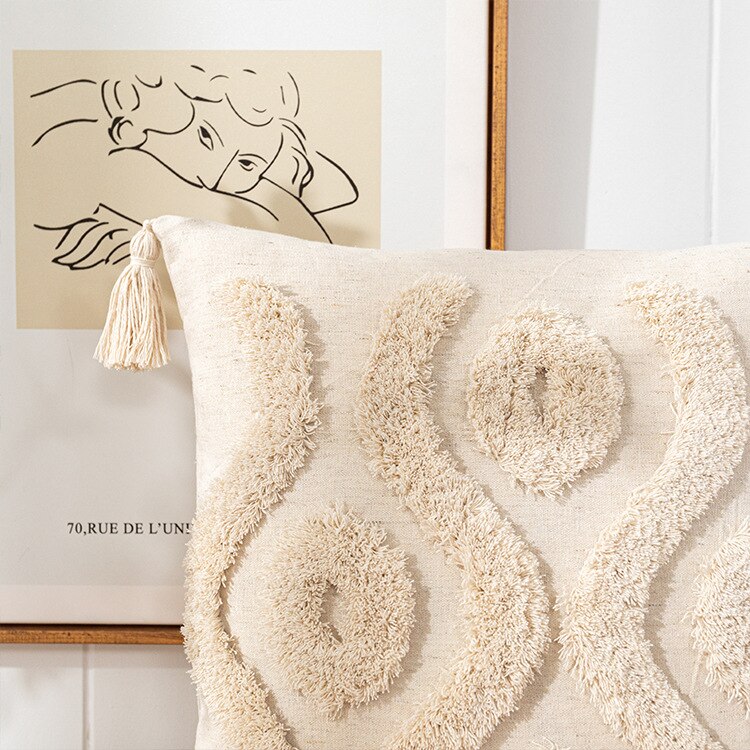 Tassel-Trim Boho Cushion Cover, 45x45cm