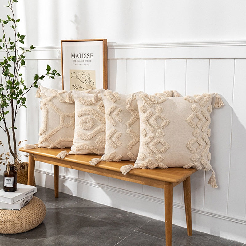 Tassel-Trim Boho Cushion Cover, 45x45cm