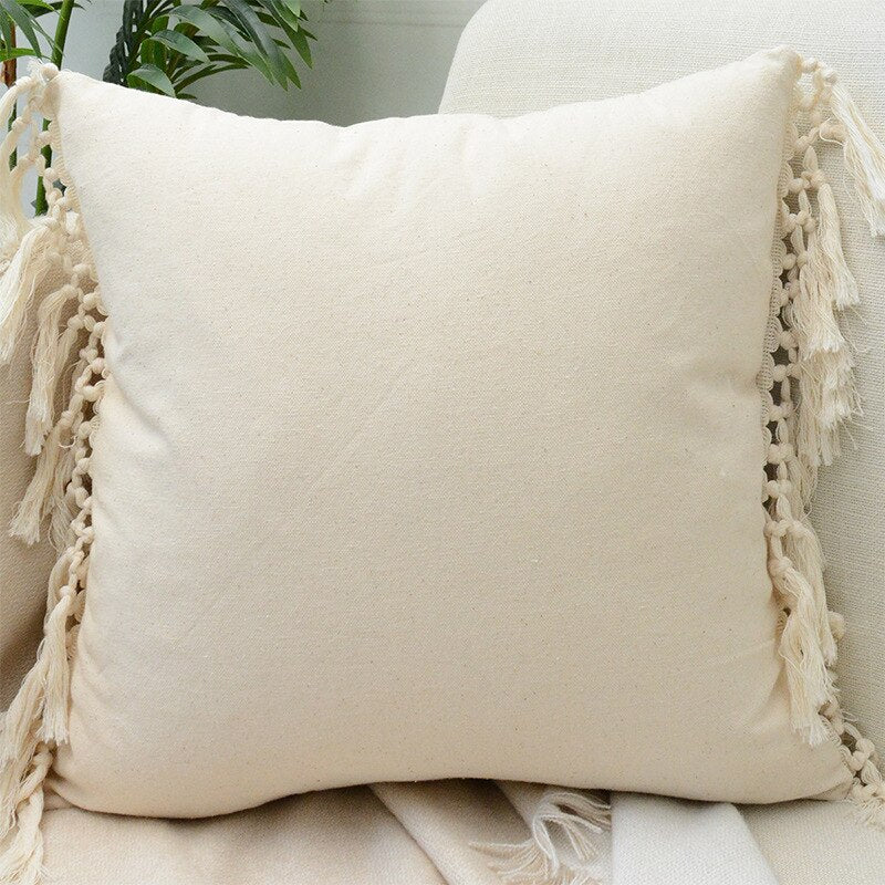 Tassel-Trim Boho Cushion Cover, 45x45cm