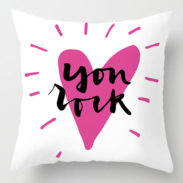 Pink Letter Print Cushion Cover, 45x45cm