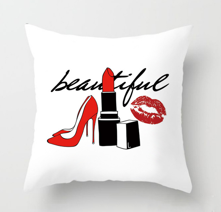 Pink Letter Print Cushion Cover, 45x45cm