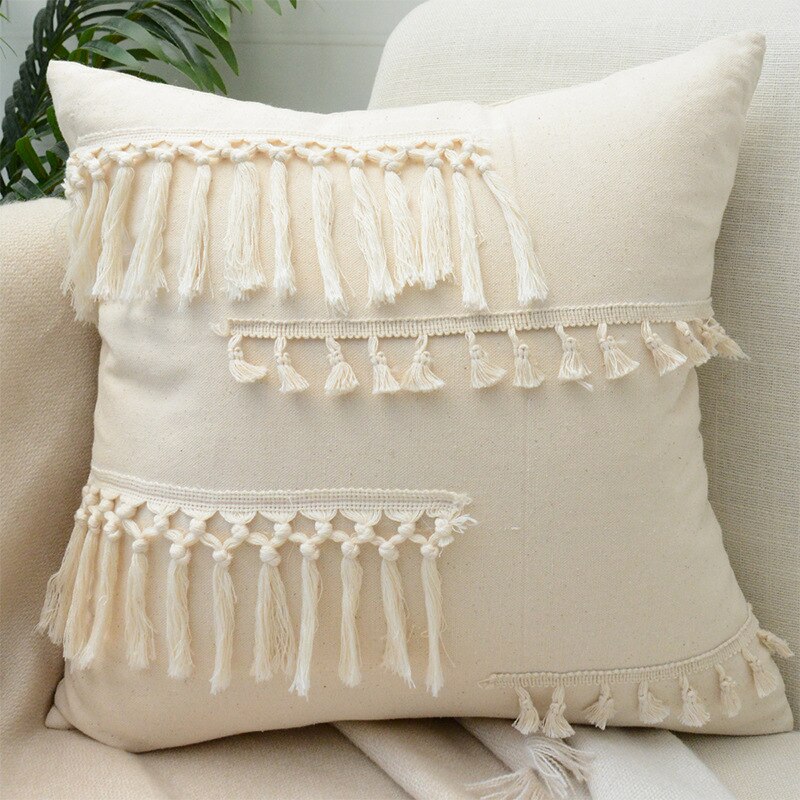Tassel-Trim Boho Cushion Cover, 45x45cm