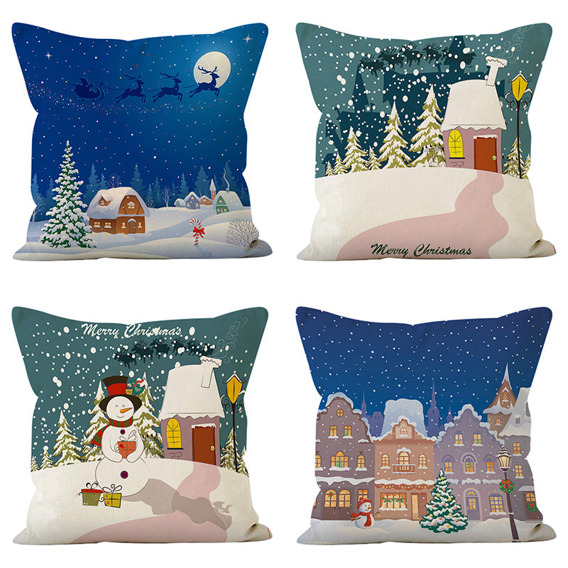 Snowman Print Linen Cushion Cover