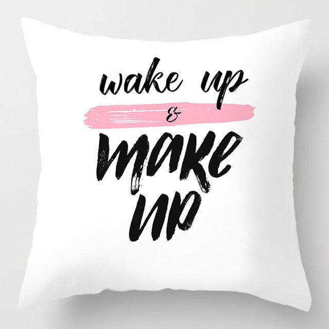 Pink Letter Print Cushion Cover, 45x45cm