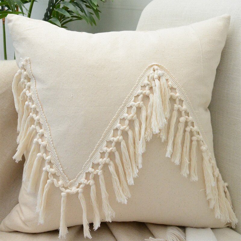 Tassel-Trim Boho Cushion Cover, 45x45cm
