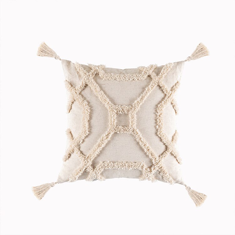 Tassel-Trim Boho Cushion Cover, 45x45cm