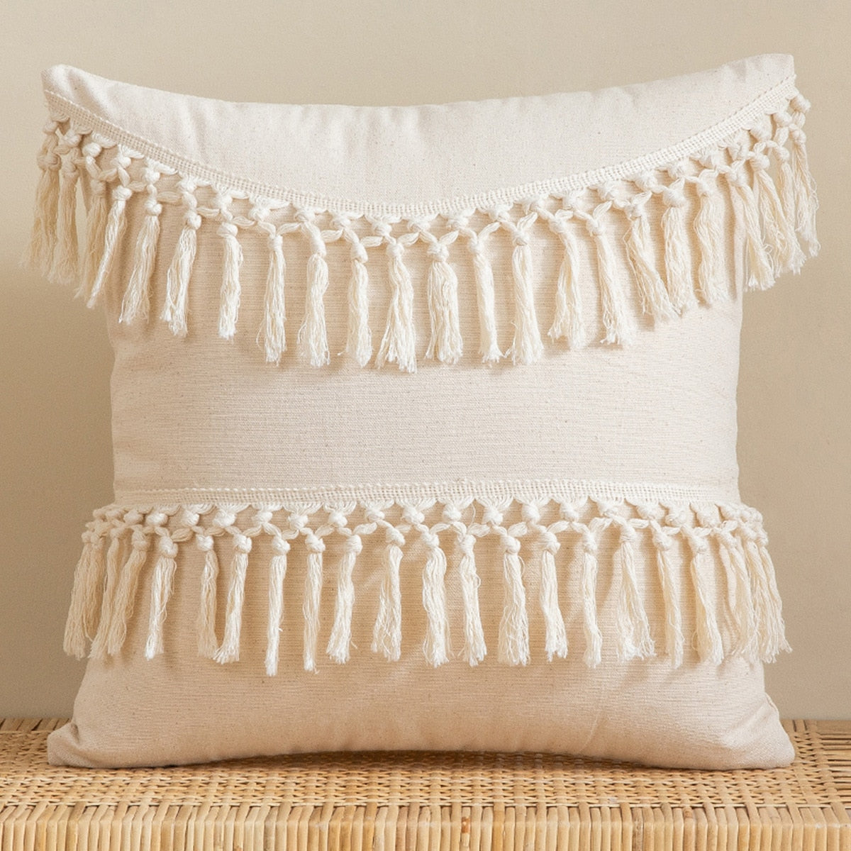 Tassel-Trim Boho Cushion Cover, 45x45cm