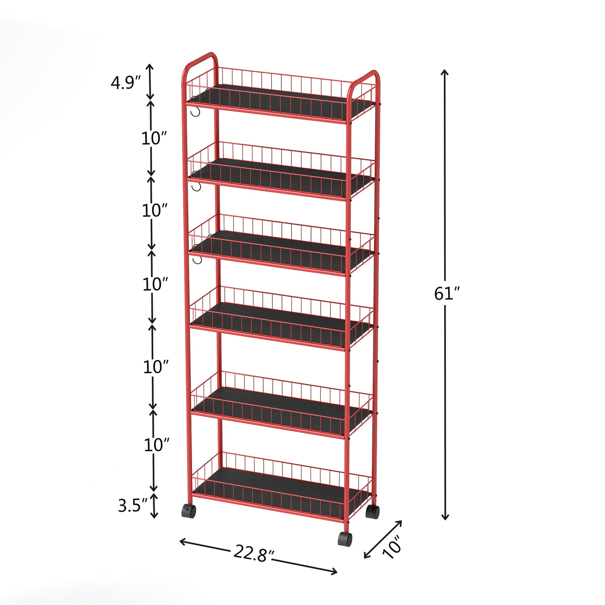 Red Six-Tier Slim Rolling Storage Cart