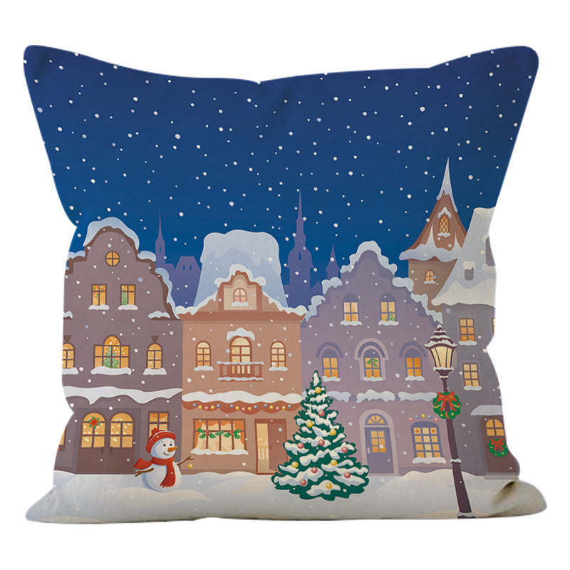 Snowman Print Linen Cushion Cover