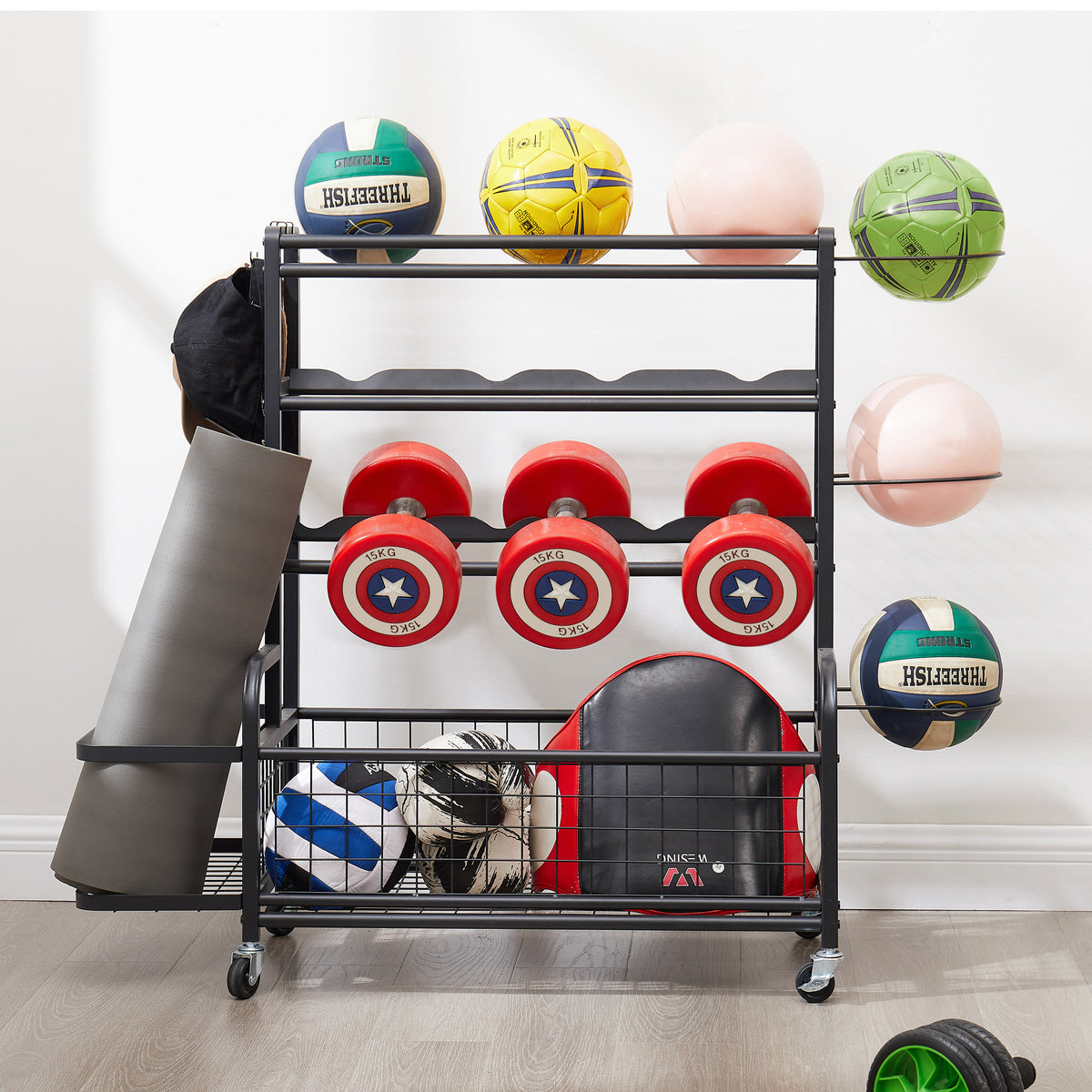 Four-Tier Metal Storage Rack with Wheels