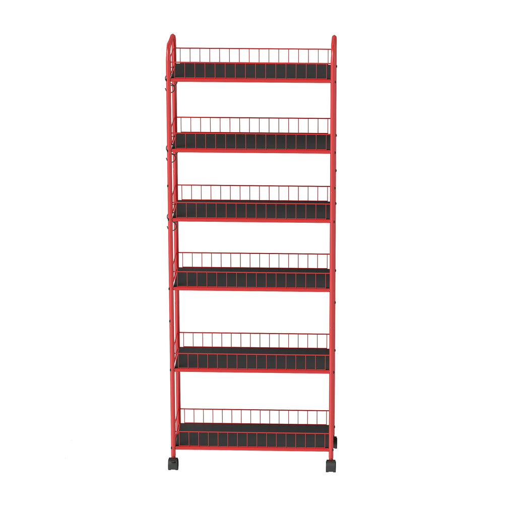 Red Six-Tier Slim Rolling Storage Cart