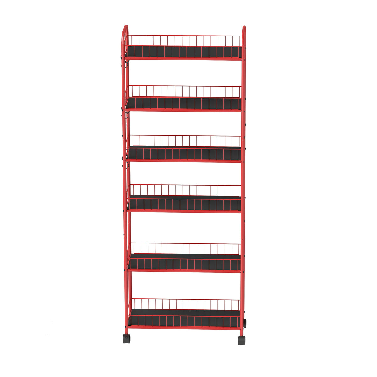 Red Six-Tier Slim Rolling Storage Cart