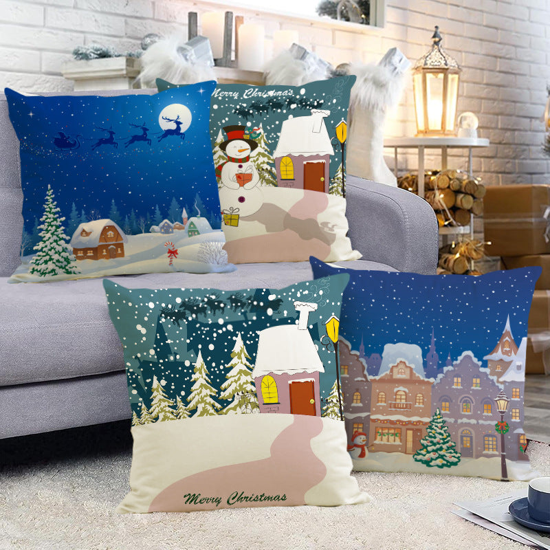 Snowman Print Linen Cushion Cover