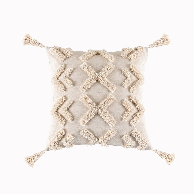 Tassel-Trim Boho Cushion Cover, 45x45cm