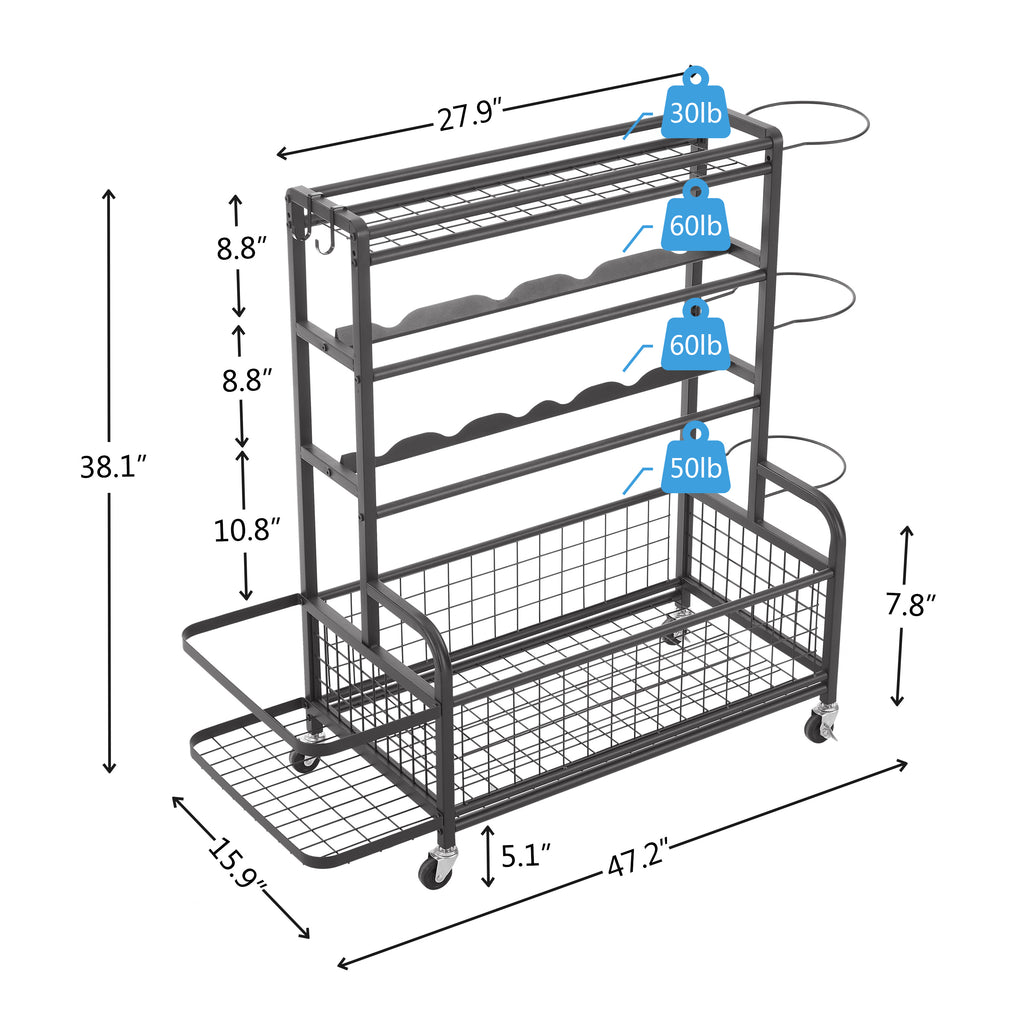 Four-Tier Metal Storage Rack with Wheels