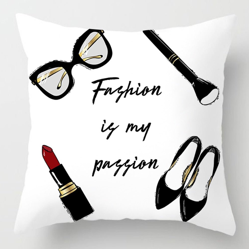 Pink Letter Print Cushion Cover, 45x45cm