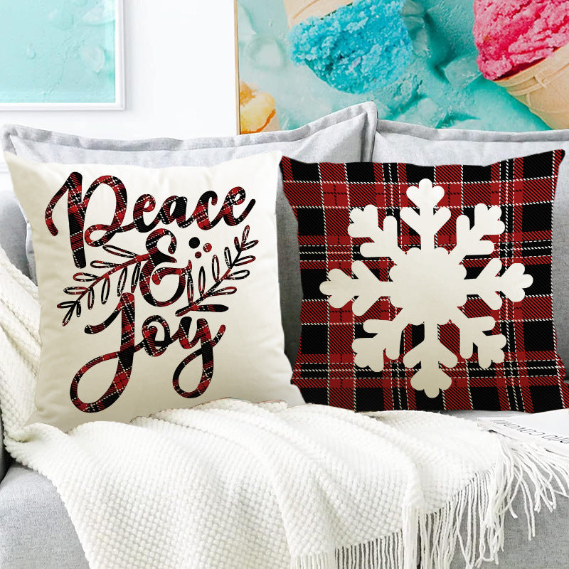 Snowflake & Deer Linen Cushion Cover
