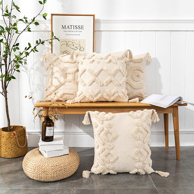 Tassel-Trim Boho Cushion Cover, 45x45cm