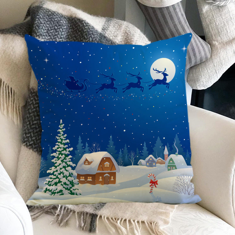 Snowman Print Linen Cushion Cover