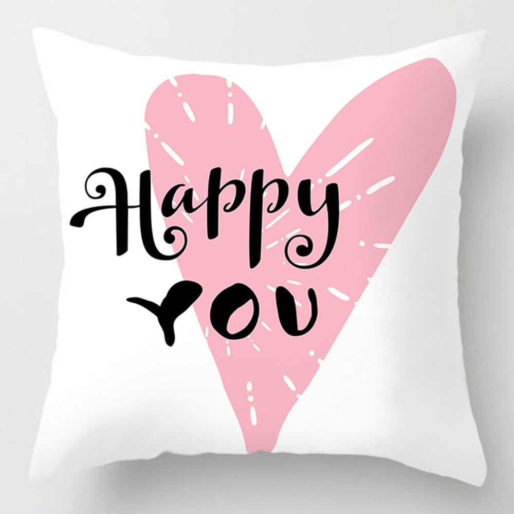 Pink Letter Print Cushion Cover, 45x45cm