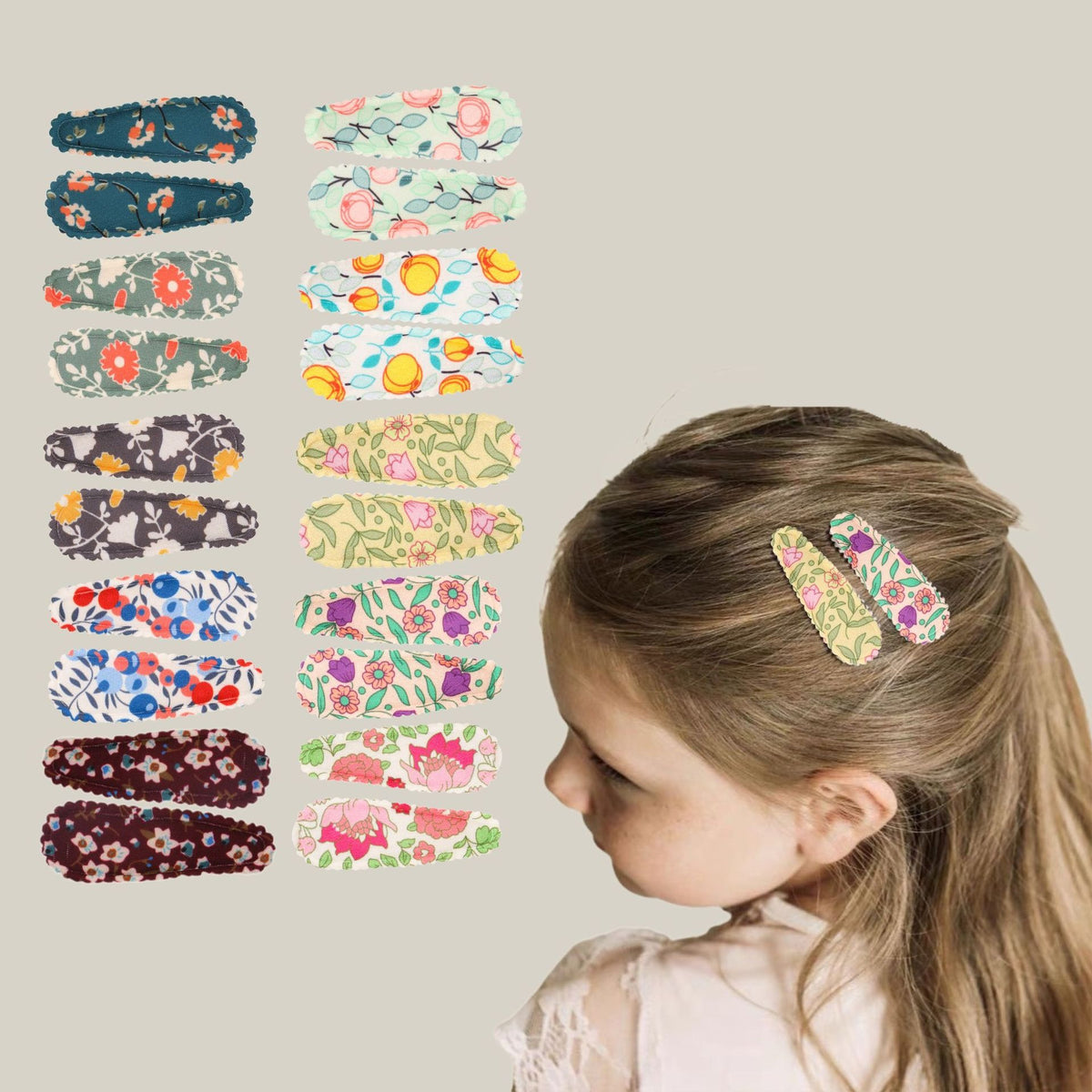Floral Print Kids' Hair Clips, 10 or 20 Pack
