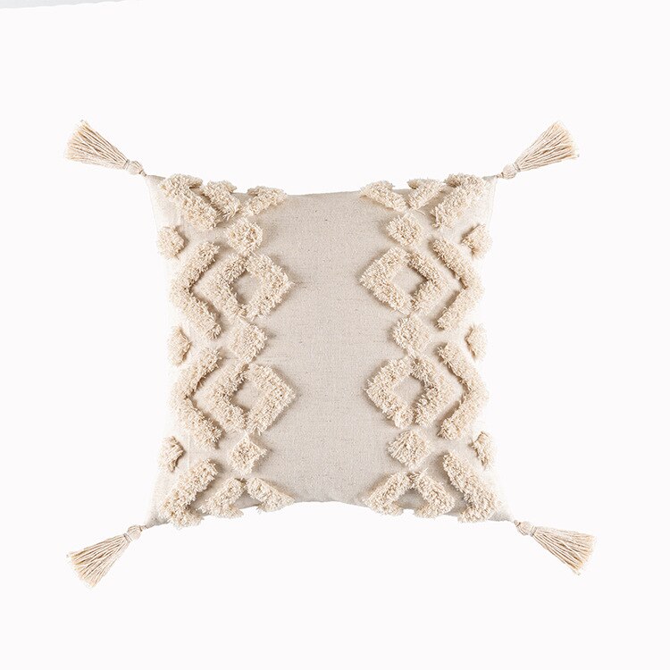 Tassel-Trim Boho Cushion Cover, 45x45cm