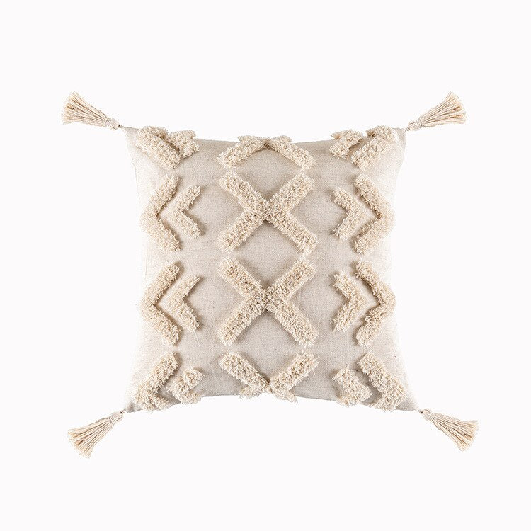 Tassel-Trim Boho Cushion Cover, 45x45cm