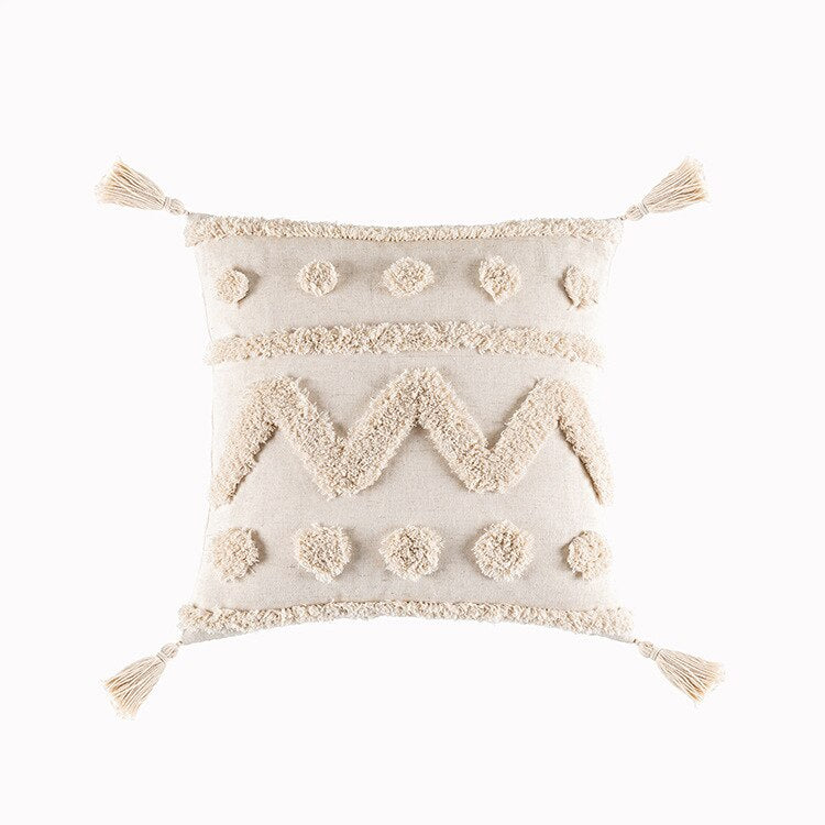 Tassel-Trim Boho Cushion Cover, 45x45cm
