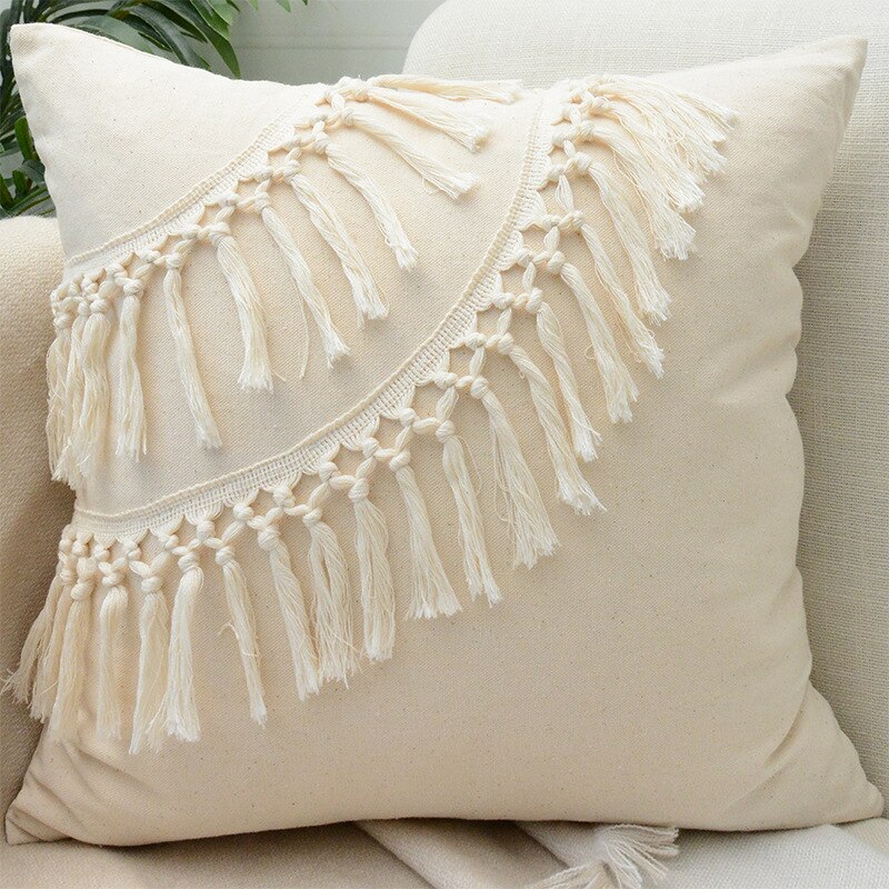 Tassel-Trim Boho Cushion Cover, 45x45cm