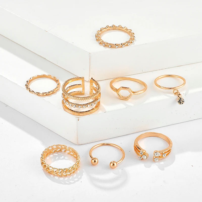 Bohemian Crystal Ring Set, 8 Pieces