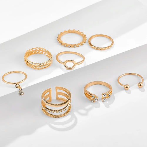 Bohemian Crystal Ring Set, 8 Pieces